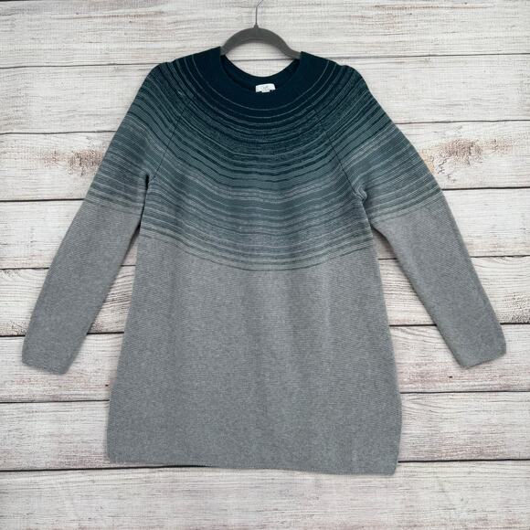 J. Jill Striped Ombre Ragland Pullover Sweater Womens Petite Medium Teal Gray - Picture 1 of 11
